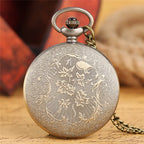 Relógio de bolso Dragon Phoenix masculino, caixa bronze oca, colar pingente, breve número árabe, relógio mostrador redondo, moda casual