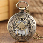 12 constellation astrologia zodíaco retro bolso relógio bronze colar pingente das mulheres dos homens oco flip cover quartzo presentes de natal