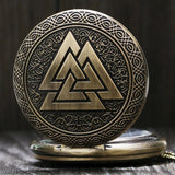 Valknut três intertravamento triângulos nórdico mitologia estilo antigo relógio de bolso caçador completo feminino masculino analógico fob relógio melhor presente
