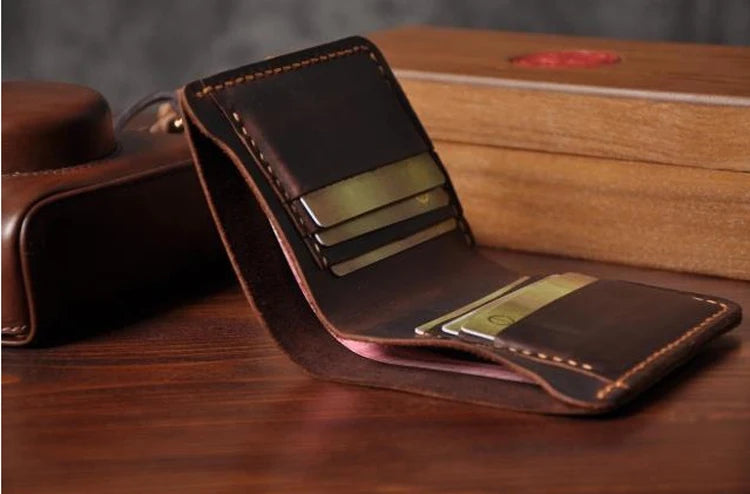 Feito à mão do vintage cavalo louco couro genuíno dos homens carteira bolsa de couro curto cartão carteira para masculino clipes de dinheiro saco de dinheiro
