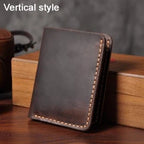 Feito à mão do vintage cavalo louco couro genuíno dos homens carteira bolsa de couro curto cartão carteira para masculino clipes de dinheiro saco de dinheiro