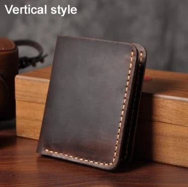 Feito à mão do vintage cavalo louco couro genuíno dos homens carteira bolsa de couro curto cartão carteira para masculino clipes de dinheiro saco de dinheiro