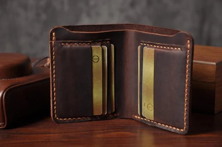 Feito à mão do vintage cavalo louco couro genuíno dos homens carteira bolsa de couro curto cartão carteira para masculino clipes de dinheiro saco de dinheiro