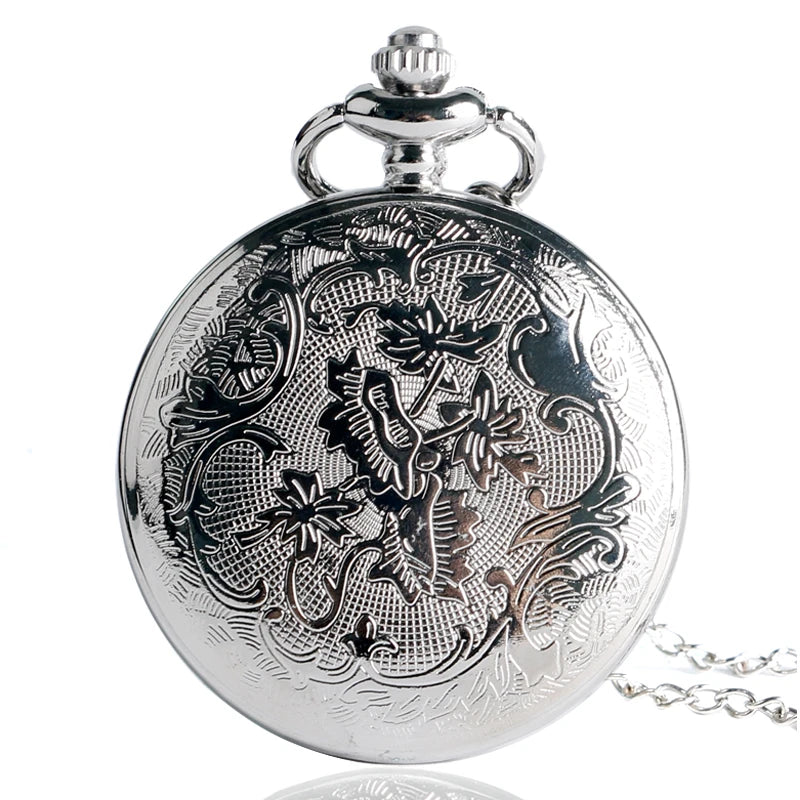 Popular anime preto mordomo kuroshitsuji cosplay sebastian ciel luxo colar de prata corrente relógio de bolso unisex presentes dos namorados