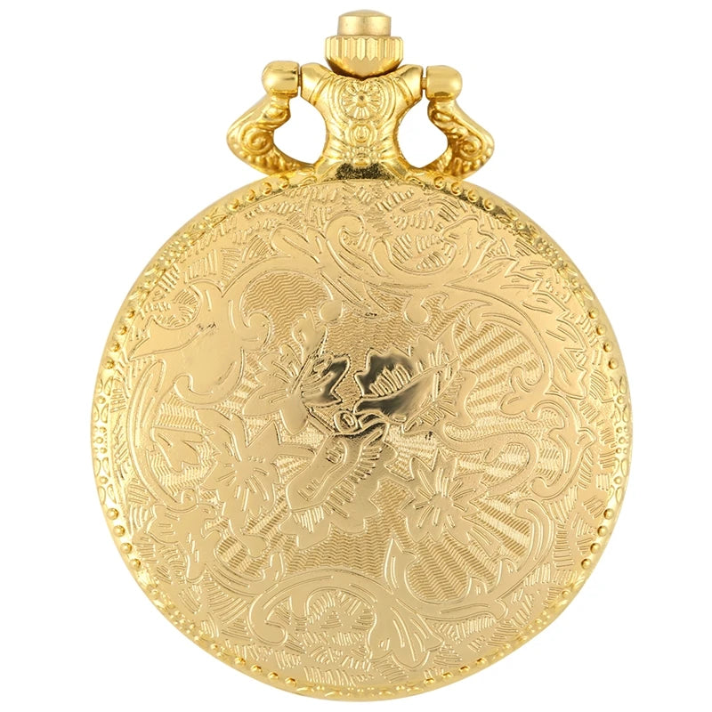Relógio de bolso de quartzo com padrão de coroa, escudo de ouro real, colar de luxo, pingente, corrente, relógio steampunk, joias colecionáveis, presentes
