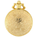 Relógio de bolso de quartzo com padrão de coroa, escudo de ouro real, colar de luxo, pingente, corrente, relógio steampunk, joias colecionáveis, presentes