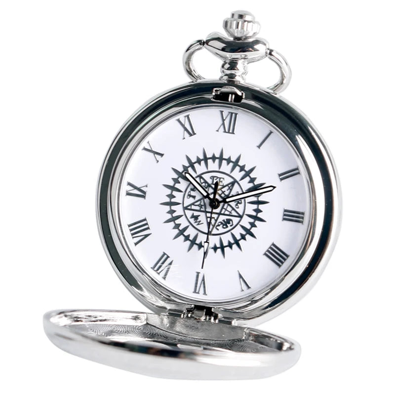 Popular anime preto mordomo kuroshitsuji cosplay sebastian ciel luxo colar de prata corrente relógio de bolso unisex presentes dos namorados