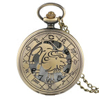 12 constellation astrologia zodíaco retro bolso relógio bronze colar pingente das mulheres dos homens oco flip cover quartzo presentes de natal