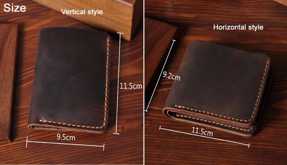 Feito à mão do vintage cavalo louco couro genuíno dos homens carteira bolsa de couro curto cartão carteira para masculino clipes de dinheiro saco de dinheiro