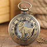 12 constellation astrologia zodíaco retro bolso relógio bronze colar pingente das mulheres dos homens oco flip cover quartzo presentes de natal