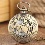 12 constellation astrologia zodíaco retro bolso relógio bronze colar pingente das mulheres dos homens oco flip cover quartzo presentes de natal