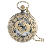12 constellation astrologia zodíaco retro bolso relógio bronze colar pingente das mulheres dos homens oco flip cover quartzo presentes de natal