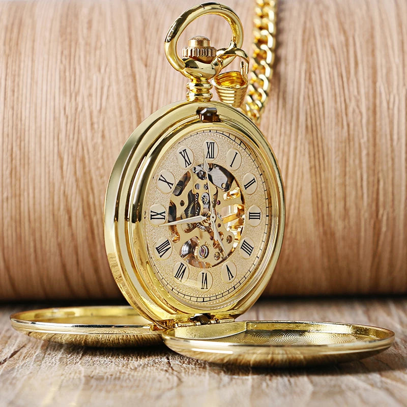 Top luxo suave numerais romanos relógio de bolso mecânico do vintage steampunk mão enrolamento relógio masculino fob com corrente gancho