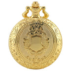 Relógio de bolso de quartzo com padrão de coroa, escudo de ouro real, colar de luxo, pingente, corrente, relógio steampunk, joias colecionáveis, presentes