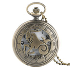 12 constellation astrologia zodíaco retro bolso relógio bronze colar pingente das mulheres dos homens oco flip cover quartzo presentes de natal