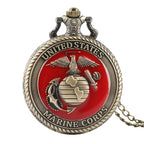 Vintage tema corpo de fuzileiros navais dos estados unidos relógio de bolso de quartzo moda lembrança vermelha pingente colar corrente relógio militar melhores presentes