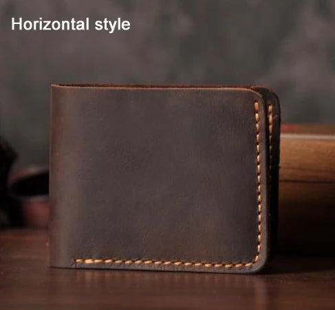 Feito à mão do vintage cavalo louco couro genuíno dos homens carteira bolsa de couro curto cartão carteira para masculino clipes de dinheiro saco de dinheiro
