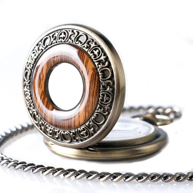 Madeira do vintage caso redondo relógio de bolso de luxo quartzo analógico metade caçador para homens feminino fob relógio de madeira com corrente presente superior ulzzang
