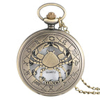 12 constellation astrologia zodíaco retro bolso relógio bronze colar pingente das mulheres dos homens oco flip cover quartzo presentes de natal