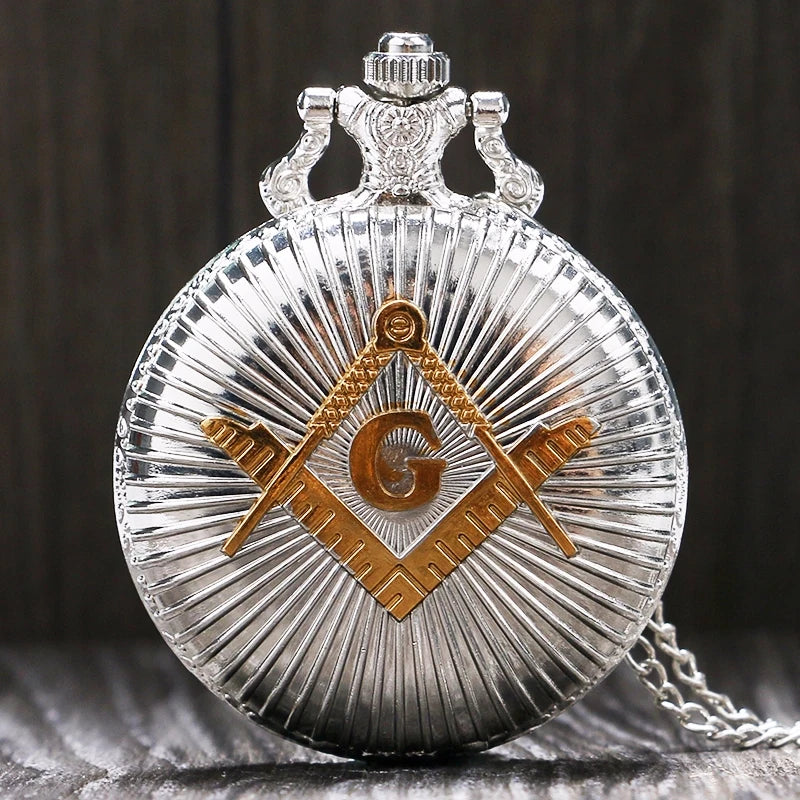 Venda quente de luxo popular masculino retro quartzo prata relógio bolso mason padrão vintage pingente presente feminino colar corrente