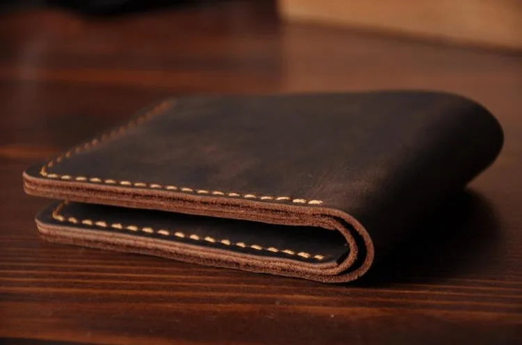Feito à mão do vintage cavalo louco couro genuíno dos homens carteira bolsa de couro curto cartão carteira para masculino clipes de dinheiro saco de dinheiro