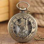 12 constellation astrologia zodíaco retro bolso relógio bronze colar pingente das mulheres dos homens oco flip cover quartzo presentes de natal