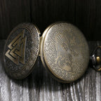 Valknut três intertravamento triângulos nórdico mitologia estilo antigo relógio de bolso caçador completo feminino masculino analógico fob relógio melhor presente