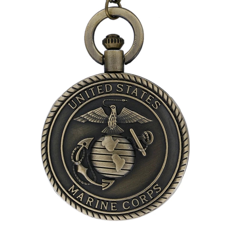 Vintage tema corpo de fuzileiros navais dos estados unidos relógio de bolso de quartzo moda lembrança vermelha pingente colar corrente relógio militar melhores presentes