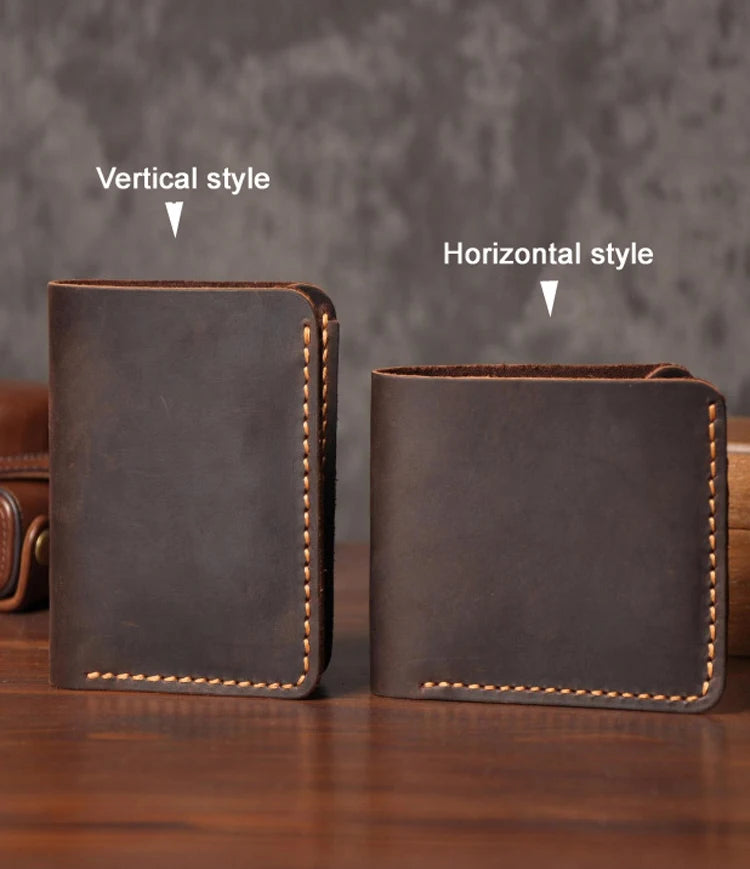 Feito à mão do vintage cavalo louco couro genuíno dos homens carteira bolsa de couro curto cartão carteira para masculino clipes de dinheiro saco de dinheiro