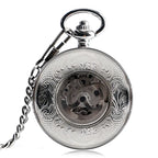 Vendas superiores prata steampunk esqueleto relógio de bolso mecânico automático com corrente erkek kol saati relógios masculino unisex presentes relógio