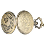 Estilo vintage Bronze Pingente Flush Poker Cartões Padrão Colar Relógio Cadeia Elegante 3D Poker Face Clock Quartz FOB Pocket Watch