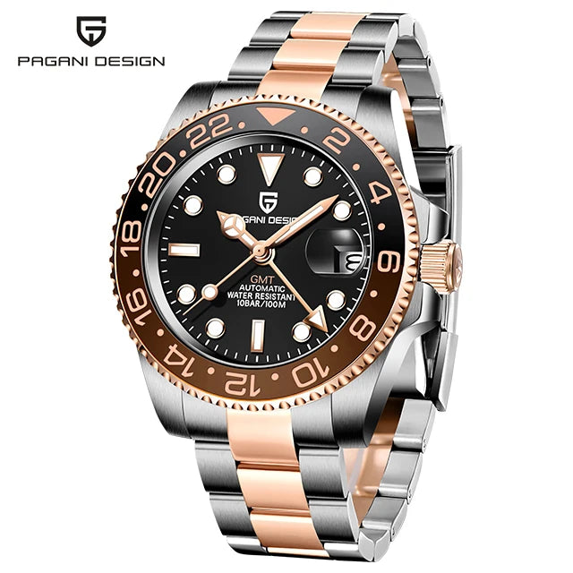 Pagani design 40mm luxo masculino relógio de pulso mecânico aço inoxidável gmt marca superior vidro safira relógios masculinos reloj hombre