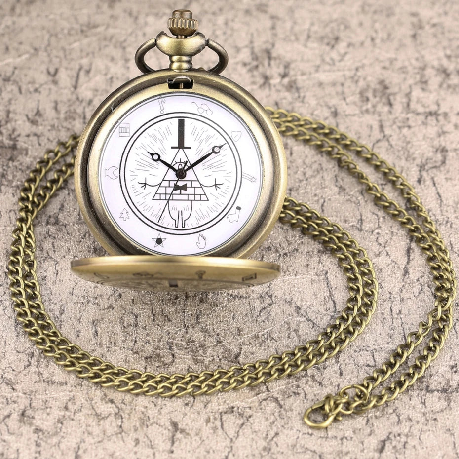 Olho da providência cidade estranha triângulo diabo relógio de bolso de quartzo gravidade bill cipher queda tempo gem colar pingente relógio presentes