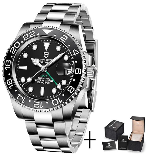 Pagani design 40mm luxo masculino relógio de pulso mecânico aço inoxidável gmt marca superior vidro safira relógios masculinos reloj hombre