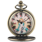Bronze adorável princesa tema oco quartzo bolso redondo dial pingente relógios para meninas femininas com borla acessório