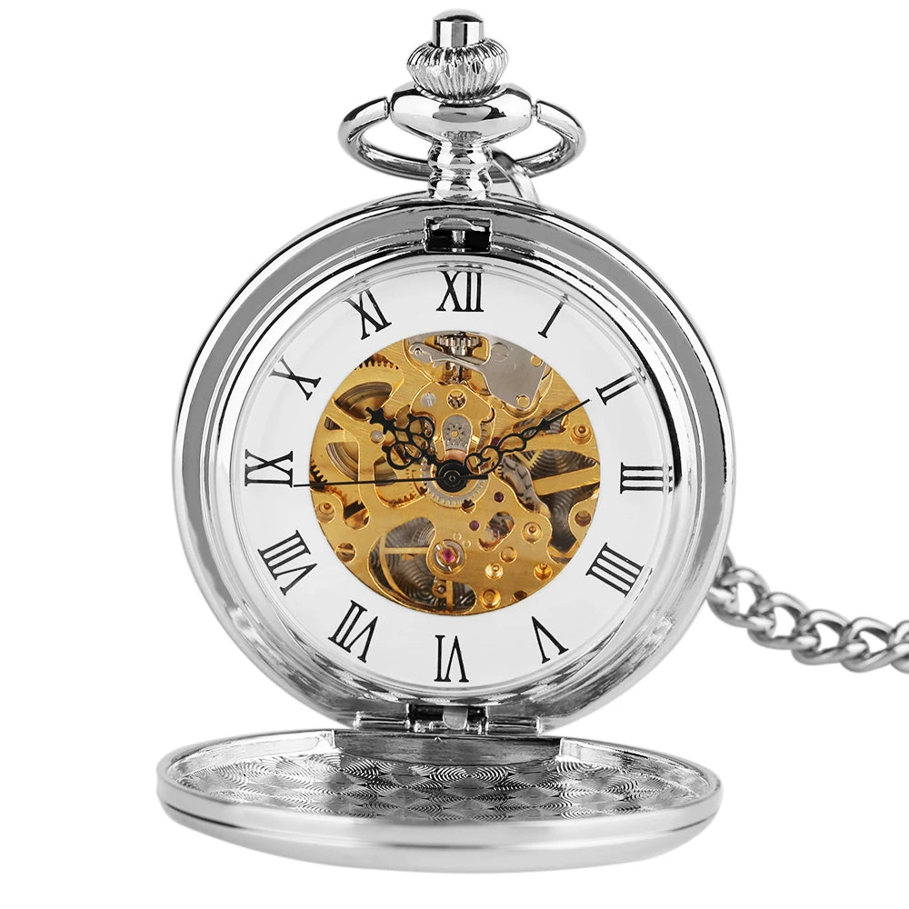 Top luxo suave numerais romanos relógio de bolso mecânico do vintage steampunk mão enrolamento relógio masculino fob com corrente gancho