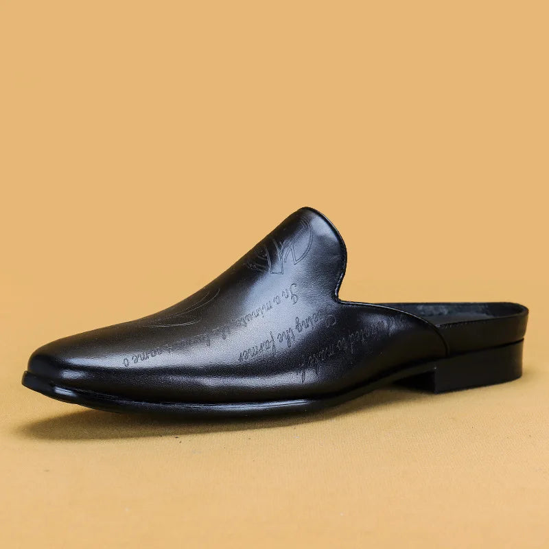 Chinelos masculinos de luxo italiano mocassins de couro genuíno mocassins casuais antiderrapantes sapatos masculinos moda verão metade sapatos para homem