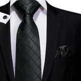 Hi-Tie-Gravatas de seda xadrez de luxo masculinas, conjunto de abotoaduras, design preto, presente de casamento, corrente de gravata moda