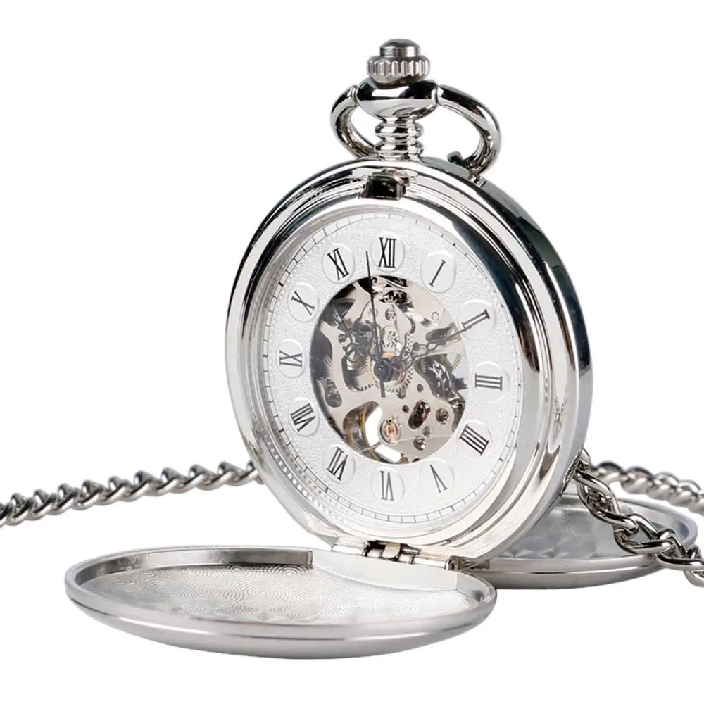 Top luxo suave numerais romanos relógio de bolso mecânico do vintage steampunk mão enrolamento relógio masculino fob com corrente gancho