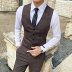 (Jaquetas + colete + calça) masculino noivo vestido de casamento xadrez ternos formais conjunto de alta qualidade moda masculina casual terno de negócios de três peças