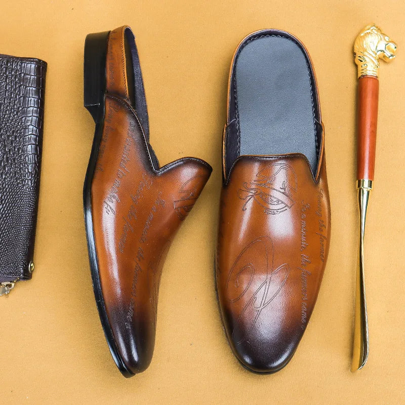 Chinelos masculinos de luxo italiano mocassins de couro genuíno mocassins casuais antiderrapantes sapatos masculinos moda verão metade sapatos para homem