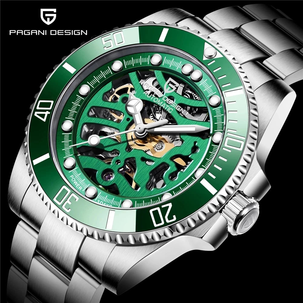 Pagani design relógio masculino de aço inoxidável à prova dwaterproof água relógio mecânico luxo vidro safira relógio automático relogio masculino
