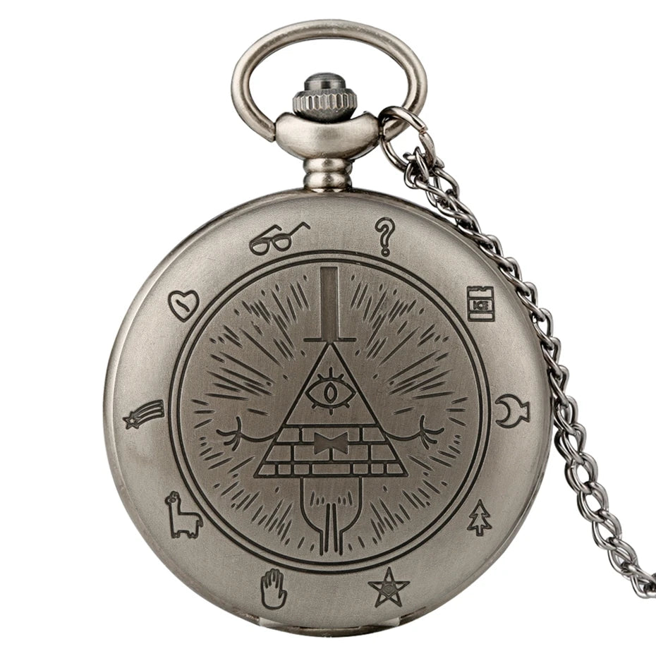 Olho da providência cidade estranha triângulo diabo relógio de bolso de quartzo gravidade bill cipher queda tempo gem colar pingente relógio presentes