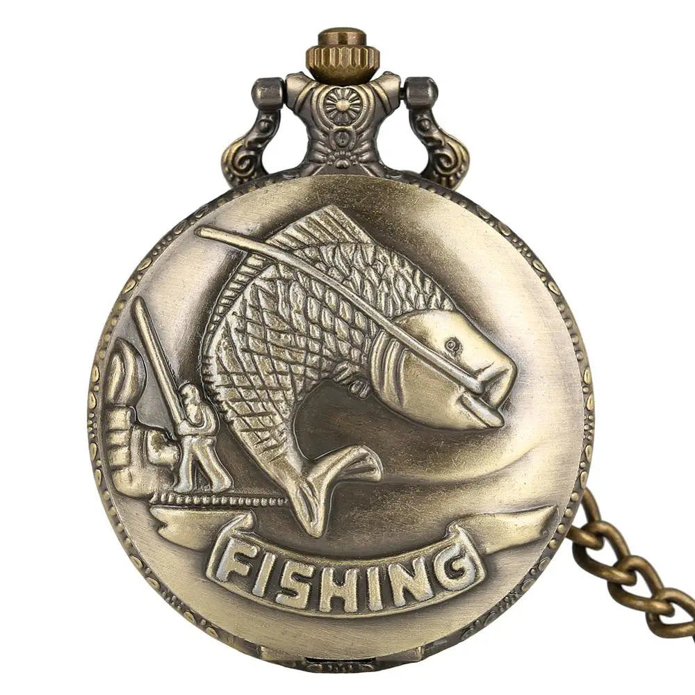 Relógio de bolso completo Hunter Quartz Gold Fish Fob, relógio pendente, corrente áspera 30cm, presentes de luxo para homens