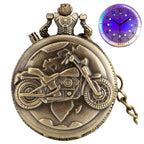 Prata motocicleta luminosa led flash moto design moda relógio de bolso de quartzo esculpida corrente relógio fob presente para homens