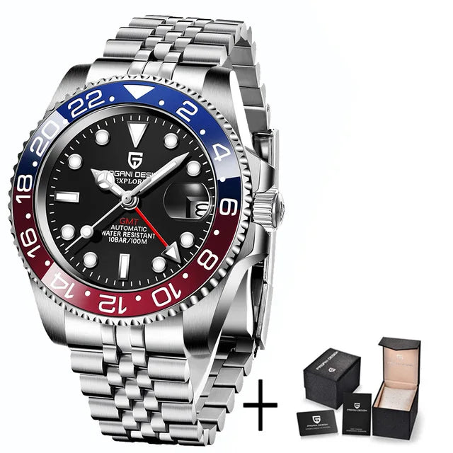 Pagani design 40mm luxo masculino relógio de pulso mecânico aço inoxidável gmt marca superior vidro safira relógios masculinos reloj hombre