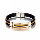 puseira masculina de ouro Pulseiras de aço inoxidável manguito para homens mulher pulseira de borracha preta com corrente 17 19 21cm cinto ajustável homem mão jóias presentes masculino frete grátis