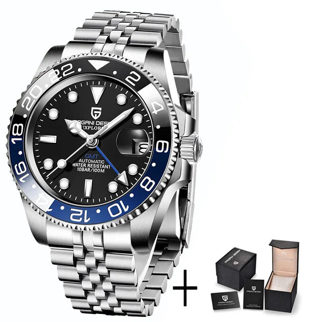 Pagani design 40mm luxo masculino relógio de pulso mecânico aço inoxidável gmt marca superior vidro safira relógios masculinos reloj hombre