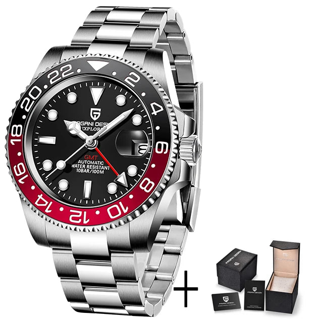 Pagani design 40mm luxo masculino relógio de pulso mecânico aço inoxidável gmt marca superior vidro safira relógios masculinos reloj hombre