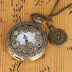 Vintage antigo cobre steampunk bronze oco engrenagem relógio de bolso de quartzo colar pingente corrente relógio masculino feminino com acessório